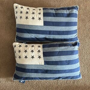 Max Studio Set of 2 Flag Design Throw Pillows Blue Silver Ivory Size 23” x 13”